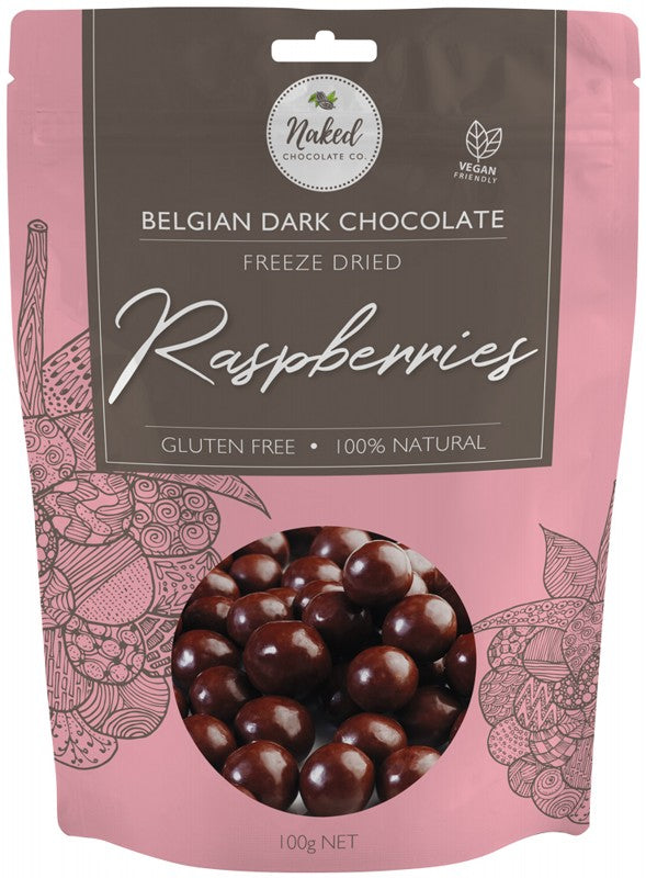 NAKED CHOCOLATE CO Freeze Dried Raspberries  Dark Chocolate 100g