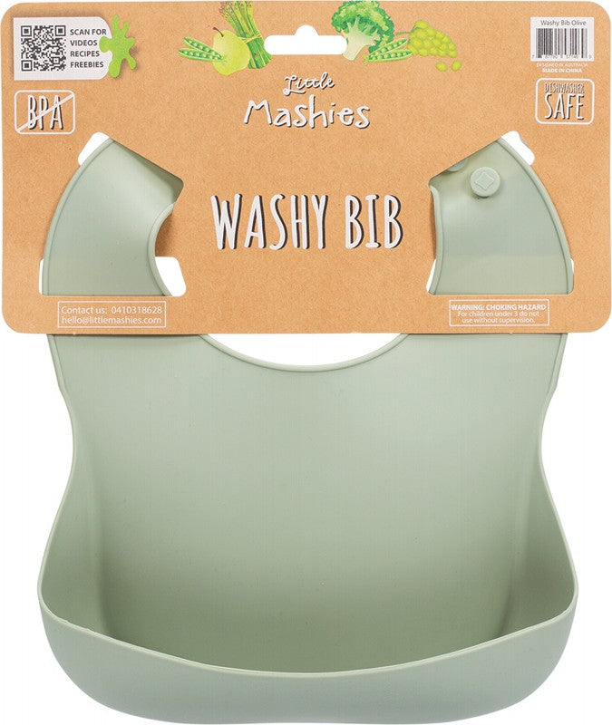 LITTLE MASHIES Silicone Washy Bib  Olive 1