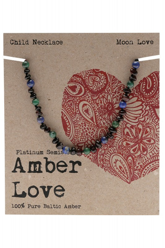 AMBER LOVE Children's Necklace  100% Baltic Amber - Moon Love 33cm