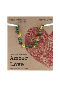 AMBER LOVE Children's Bracelet/Anklet  100% Baltic Amber - Forest Love 14cm